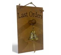 Rustic Wooden Last Orders Pub Sign with Decorative Brass Bell, Wall-Mounted Bar Plaque, Traditional English Pub Decor Home Bar Made In the UK