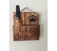 Rustic Wooden Last Orders Pub Sign with Decorative Brass Bell, Wall-Mounted Bar Plaque, Traditional with bottle opener English Pub Decor Home Bar Made In the UK