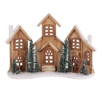 Rustic Wooden LED Christmas Village Scene | LED Wooden Christmas House Winter Scene | Light Up Christmas House Ornament - 38x27cm