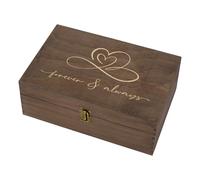 Rustic Wooden Memory Box - Medium Keepsake Storage Box with Double-Sided Engraving - “Forever & Always” Outside & “Every Love Story…” Inside - Personalized Gift for Couples, Wedding, Anniversary