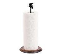 Rustic Wooden Paper Towel Holder Stand | Black Cast Iron Bunny Decor | Freestanding Kitchen Roll Holder for Countertop, Unique Easter Gift