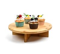 Rustic Wooden Pedestal with Legs, Bamboo Snack Cake Stand, 30x30cm