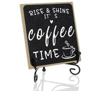 Rustic Wooden Plaque Coffee Sign, 4 Inch Farmhouse Coffees Bar Sign Coffees Bars Decor, Rise & Shine It's Coffee Time Bar Tabletop Shelf Accessories for Home Kitchen Tabletop Decor