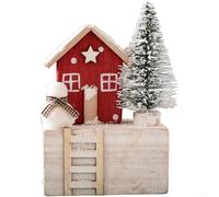 Rustic Wooden Red Christmas Snow Cottage Ornament, Snowy Cottage Design For Holiday Tabletop Display Enhance Winter Home Décor(Style B)
