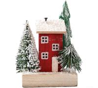 Rustic Wooden Red Christmas Snow Cottage Ornament, Snowy Cottage Design For Holiday Tabletop Display Enhance Winter Home Décor(Style A)