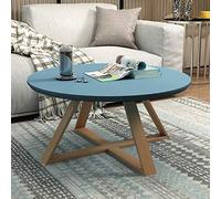 Rustic Wooden Round Coffee TableModern Decorative Cocktail Center Table for Living Room SpaceSaving for Small Apartments (Color: Blue Size: 70cm)