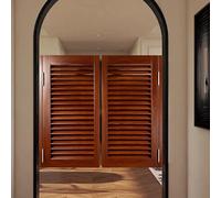 Rustic Wooden Saloon Swing Doors35.5 Double Louvre Cafe Doors for Kitchen Bar Hallway & PorchDurable Brown Finish with 4 HeavyDuty Metal Hinges (150x90cm)