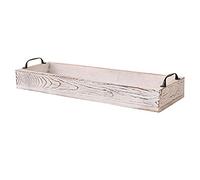 Rustic Wooden Serving Trays Rectangular with Handle,Ottoman Tray for Living Room 16 Inch Long for Serving Wine(whitewashed)