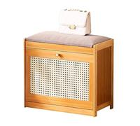 Rustic Wooden Shoe Bench with Linen Cushion & Storage 50cm - Stylish Entryway Furniture for nizing Shoes and Accessories Wood Design