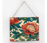 Rustic Wooden Sign Chinoiserie Red Peony Floral Room Decor for Porch Grand Millennial Wildflowers Wood Signs Antique Wall Decor Sign for Offices 10x12 Inch