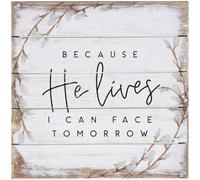 Rustic Wooden Signs Because he Lives I can face Tomorrow Sign Wall Art Decor Kitchen Cafe Pub Gift 8x12 INCH