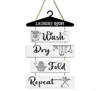 Rustic Wooden Signs for Laundry Room 5 Piece Wall Decor Set with Fun Rules for Decor and Style (A)