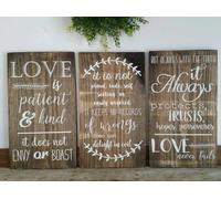 Rustic Wooden Signs Love is Patient Love is Kind Never Fails Set of 3 Wood Sign 1 Corinthians 13 Chapter Sign Wall Art Decor Kitchen Cafe Pub Gift 8x12 INCH