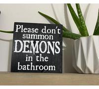 Rustic Wooden Signs Table Please Don‘t Summon Demons in The Bathroom Sign Wall Art Decor Kitchen Cafe Pub Gift 8x12 INCH