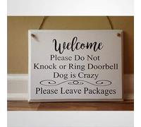 Rustic Wooden Signs Welcome Please Do Not Knock Or Ring Doorbell Dog is Crazy Please Leave Packages No Soliciting Crazy Dogs Will Bark Sign Wall Art Decor Kitchen Cafe Pub Gift 8x12 INCH