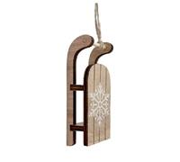 Rustic Wooden Sleigh Christmas Ornament with Snowflake Design, Hanging Tree Decoration