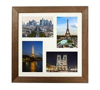 Rustic Wooden Square Collage Photo Frame 12x12 inch - Made to Display Four (4) 4x6 inch Pictures with Mat for Wall Hanging - Brown Wenge