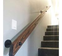 Rustic Wooden Stair il Kit with Metal Bracket - Non-Slip Wall-Mounted Banister for Indoor Stairs - 13ft Wood Rail for Elderly Safety in Home Corridor Villa Loft