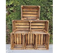 Rustic Wooden Storage Crates - Burnt Effect Solid Wood Boxes for Home or Display - Set of 6 (23 x 29 x 39 cm)