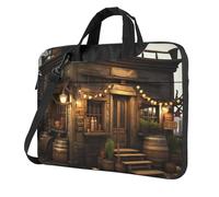 Rustic Wooden Store Laptop Tote Bag for Men Women Laptop Sleeve Shoulder Briefcase Messenger Computer Bag, Black, 14 inch