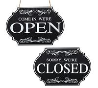 Rustic Wooden Store Open and Closed Business Sign Two Sided Reversible Come in We're Open, Sorry We're Closed Store Hanging Sign for Coffee Bar Shop Door Window Decoration 11.8x7.8inch