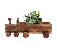 Rustic Wooden Train Decorative Planter Stand with Handle and Wheels, Indoor Outdoor Garden Wagon, Planters Flower Pot Ornaments