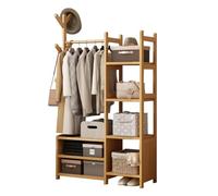 Rustic Wooden Wardrobe on Wheels with Shoe Rack - Multi-Functional Clothes Rail & Storage for Bedroom Ideal for Dresses Pants Shoes & Hats
