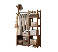 Rustic Wooden Wardrobe on Wheels with Shoe Rack Open Clothes Rail for Bedroom Storage Versatile Dress & Pants Stylish Brown Wardrobe with Shelves