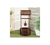 Rustic Wooden Wishing Well Planter Gardening Decor Living and Home Walnut One Size