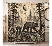 Rustic Woodland Bear Forest Scene Winter Shower Curtain 62x72 Inch