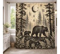 Rustic Woodland Bear Forest Scene Winter Shower Curtain 72x96 Inch