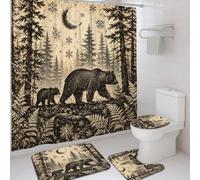 Rustic Woodland Bear Forest Scene Winter Shower Curtain Sets