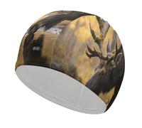 Rustic Woodland Deer Swim Cap for Adult Lightweight Fabric Swim Cap Comfortable Swim Hat High Elasticity Swimming Caps Hat