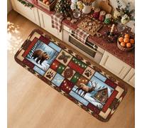 Rustic Woodland Elk and Cabin Theme Winter Kitchen Rugs 16x47 Inch | Cabin Decor, Rugs For Kitchen Floor, Woodland Theme, Geometric Borders, Rustic Cabin Style, Nature Inspired Patterns