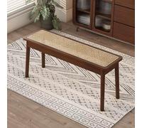 Rustic Woven Rattan Entryway Bench Farmhouse Solid Wood Dining Bench for 2 Rectangular Accent Table for Living Room Bedroom Dining Room & Balcony