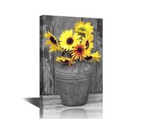 Rustic Yellow Sunflower in Vase Farmhouse Black and White Canvas Wall Art Prints Large Picture Photo Painting for Living Room Bedroom Decor Framed Paintings to Hang on Walls 24x36inch