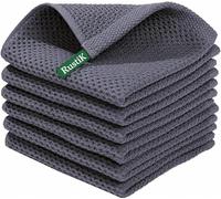 RustiK 100% Cotton Kitchen Cleaning Cloths, Highly Absorbent Soft Dish Cloths, Quick Drying Reusable Kitchen Cloths for Washing Up & Cleaning, Waffle Weave Dish Rags, Grey, Pack of 6, 30 x 30 cm