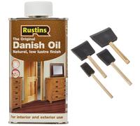 Rustins Danish Oil 250ml & PBRUSHPACK Foam Brushes
