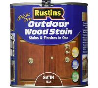Rustins Quick Dry Outdoor Wood Stain Satin Teak 1ltr- Durable and Weather-Resistant Finish, Fast Drying, Vibrant Color for Decks, Fences, & Furniture, Available in Many Wood Shades