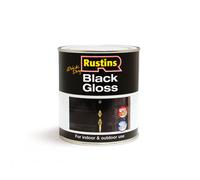RUSTINS Quick Dry Black Gloss Paint 1L-Fast-Drying Water-Based Coating for Wood and Metal; Durable Hard-Wearing Finish with Smooth Gloss Shine; Low O