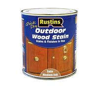 Rustins Quick Dry Outdoor Wood Stain Satin Medium Oak 1ltr- Durable and Weather-Resistant Finish, Fast Drying, Vibrant Color for Decks, Fences, & Furniture, Available in Many Wood Shades