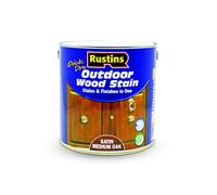 Rustins Quick Dry Outdoor Wood Stain Satin Medium Oak 2.5ltr- Durable and Weather-Resistant Finish, Fast Drying, Vibrant Color for Decks, Fences, & Furniture, Available in Many Wood Shades