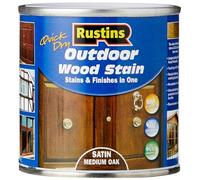 Rustins Quick Dry Outdoor Wood Stain Satin Medium Oak 250ml- Durable and Weather-Resistant Finish, Fast Drying, Vibrant Color for Decks, Fences, & Furniture, Available in Many Wood Shades