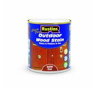 Rustins Quick Dry Outdoor Wood Stain Satin Teak 500ml- Durable and Weather-Resistant Finish, Fast Drying, Vibrant Color for Decks, Fences