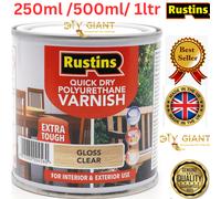 Rustins Quick Dry Polyurethane Varnish Extra Tough Gloss Clear 250ml/ 500ml/1ltr