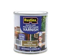 RustinsQuick Dry Poly Varnish Satin A/Pine 1ltr -Tough, Water-Based Clear Finish in Gloss, Matt or Satin; Durable Protection for Interior Wood, Furniture and Floors