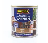 RustinsQuick Dry Poly Varnish Satin Oak 250ml -Tough, Water-Based Clear Finish in Gloss, Matt or Satin; Durable Protection for Interior Wood, Furniture and Floors