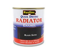 RUSTINS Quick Drying Radiator Enamel Satin - Black 500ml - Durable, Long-Lasting Finish for Radiators That Stands the Test of Time