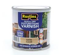 RustinsQuick Dry Poly Varnish Satin Clear 250ml -Tough, Water-Based Clear Finish in Gloss, Matt or Satin; Durable Protection for Interior Wood, Furniture and Floors