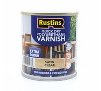 RustinsQuick Dry Poly Varnish Satin Clear 500ml -Tough, Water-Based Clear Finish in Gloss, Matt or Satin; Durable Protection for Interior Wood